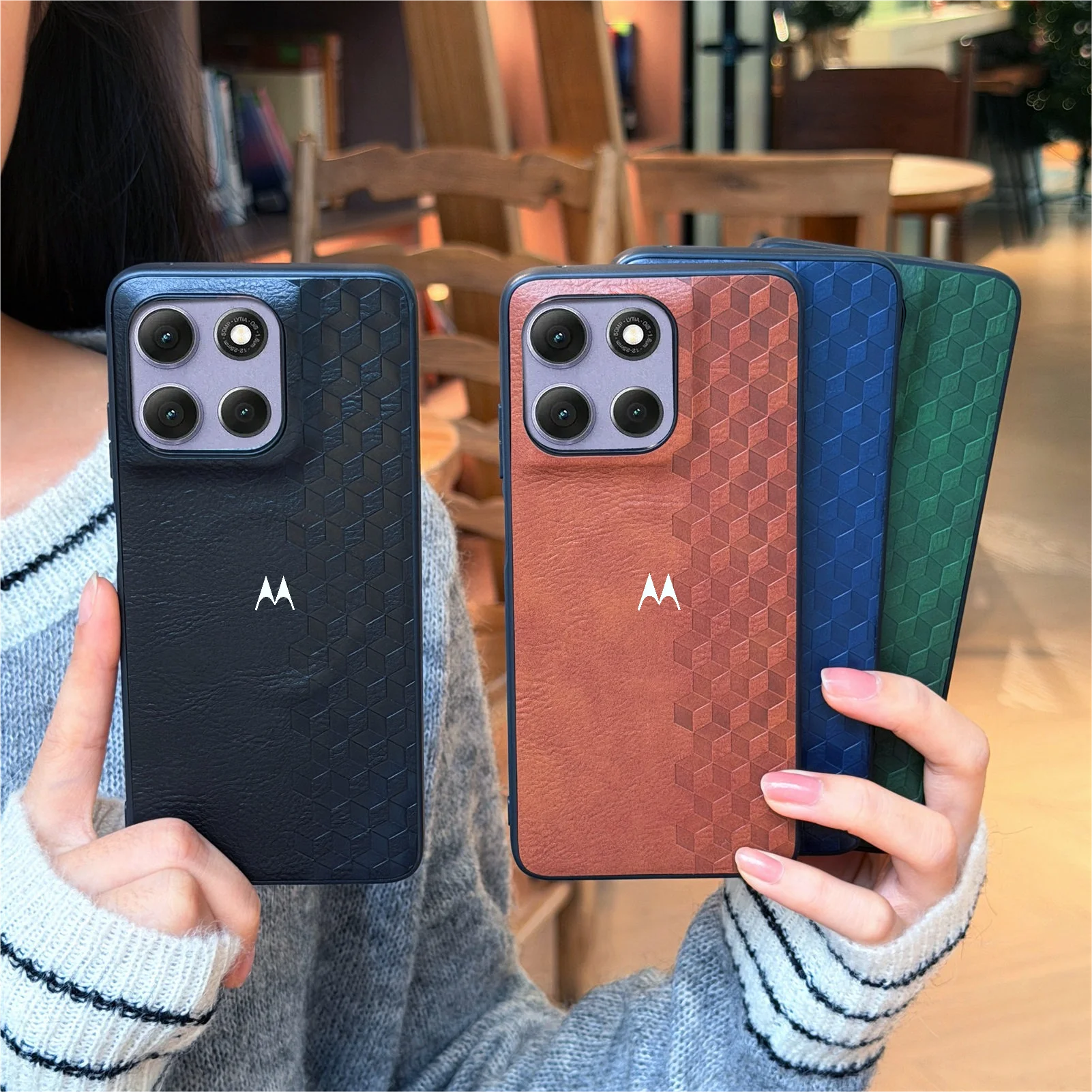 Luxury Retro Leather 3D Grid Magnetic Phone Case Cover