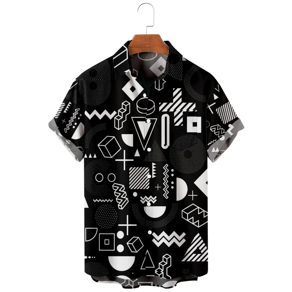 

2022 new men's casual breathable short sleeve top fashion Lapel shirt polyester short casual beach men