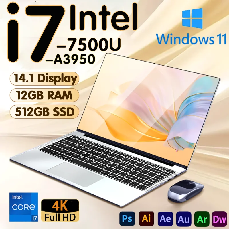 NEW Arrival Intel i7-7500U Slim Office Laptop 14.1 Inch Windows 11