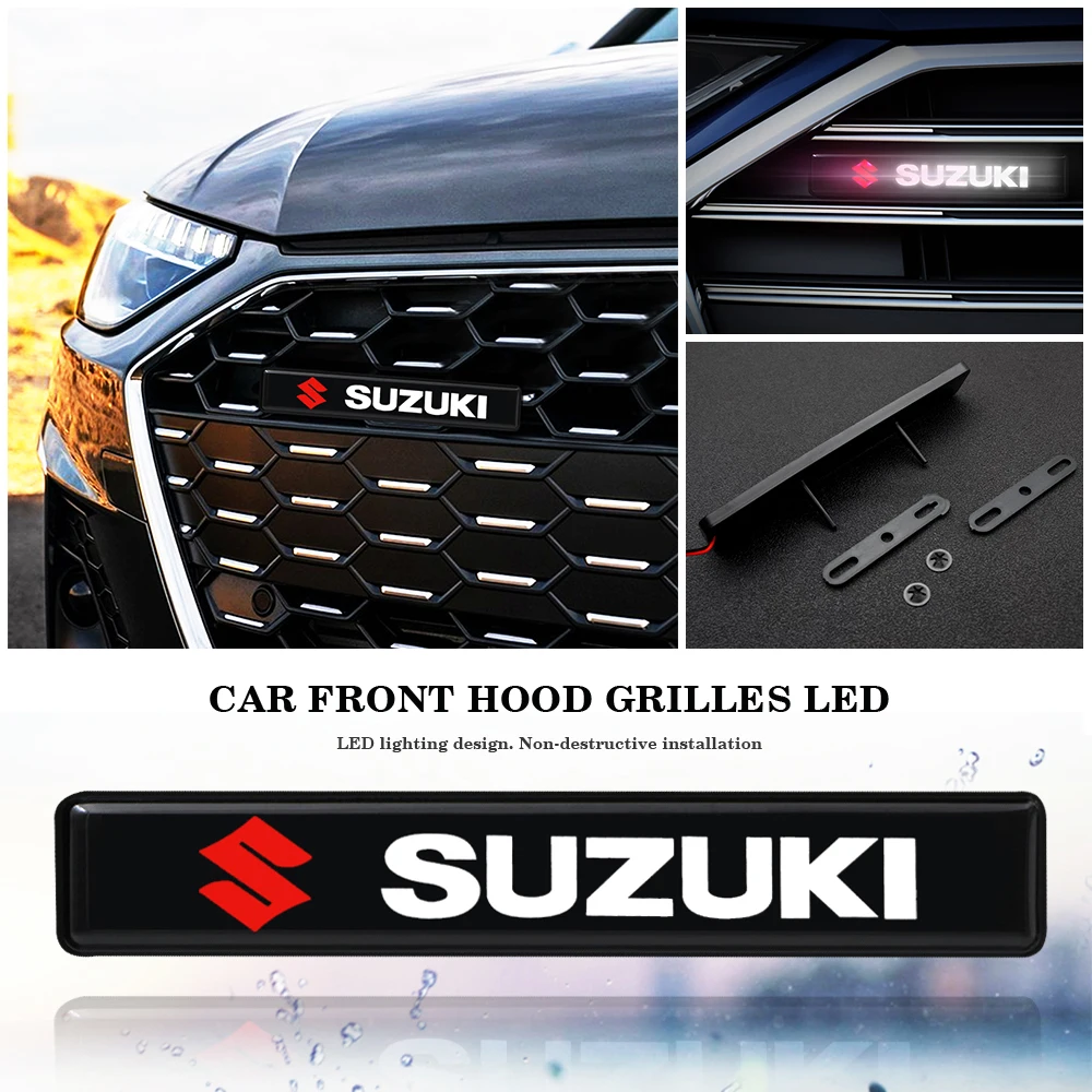 Car Front Cover Grille Lamp Emblem Decor Lightings LED Lights Exterior  Accessories For Suzuki Vitara Swift Ignis Kizashi Baleno