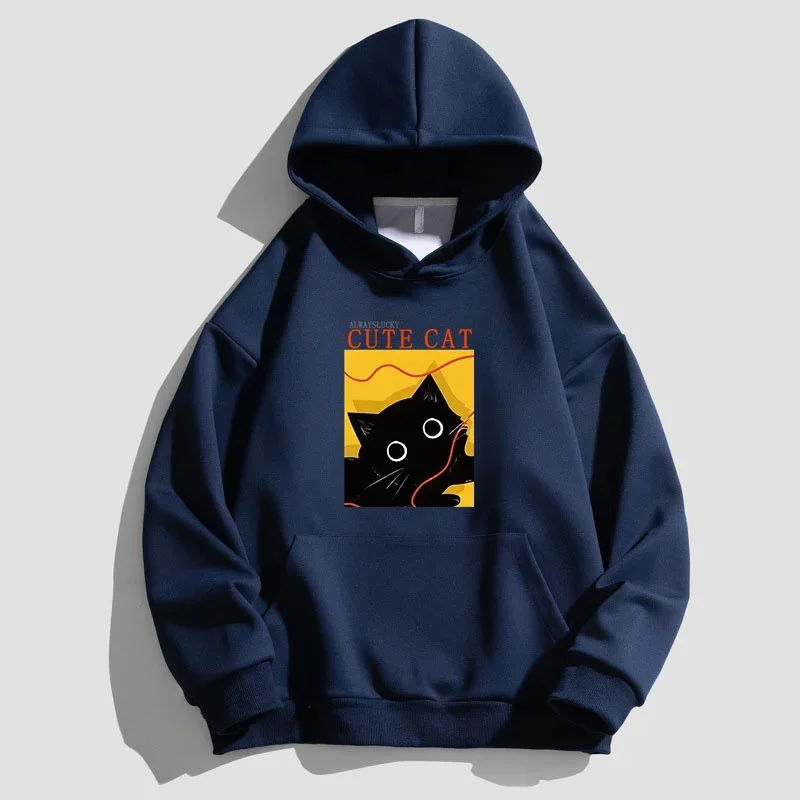 Black Cat Hoodie Men Women 100% Cotton Good Quality Hoodies High Street Style Lisa Same Kind Fashion Hooded Pullover Sweatshirt