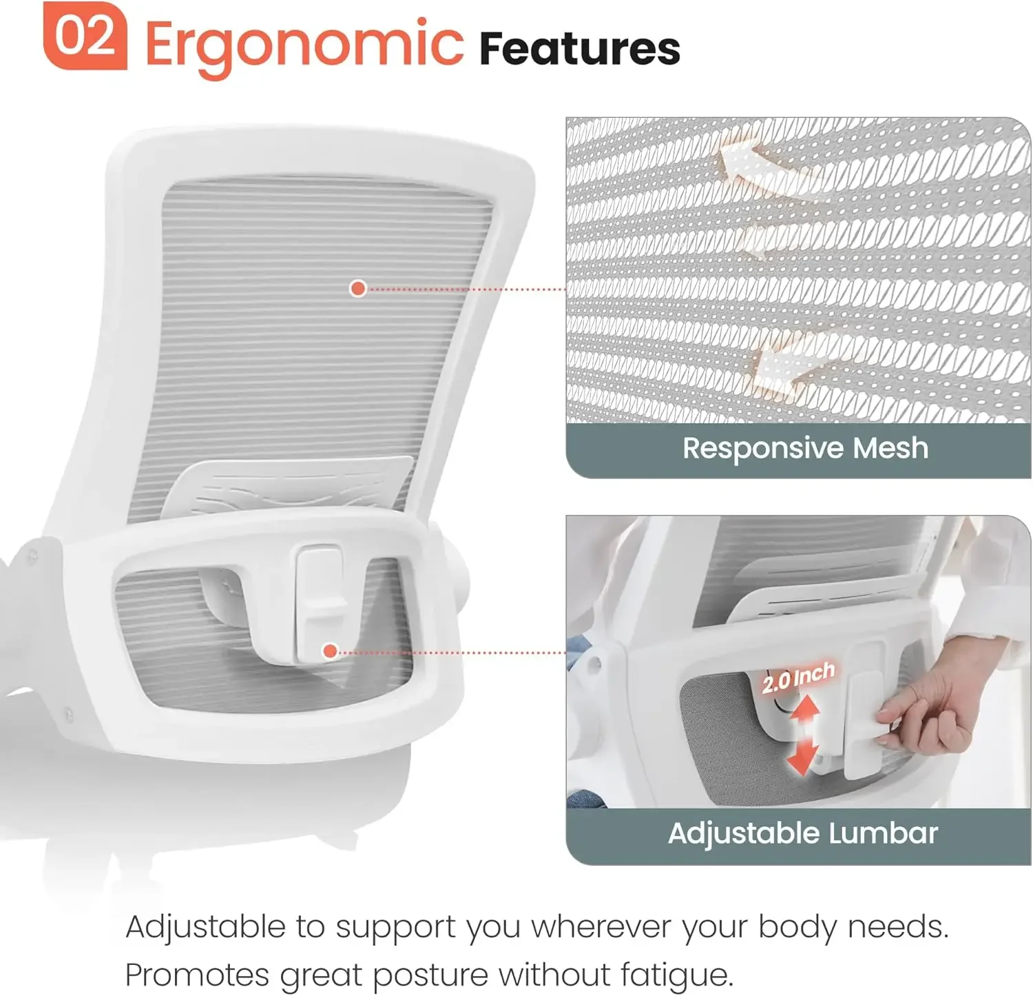 Height and Ergonomic Design Home Office Computer Desk Chair Executive Lumbar Support Padded Flip-up Armrest Swivel Chair (Grey) 4