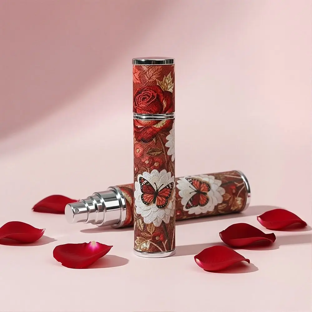PU Leather Perfume Bottle Floral 10ml Cosmetic Container Leak-proof Refillable Ultra-fine Mist Fragrance Container for Woman