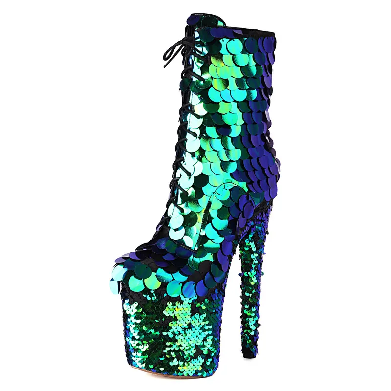 

2023 New Fashion Bling Bling Women's Short Boots Sexy Elegant Waterproof Platform Super High Heel Quality T-stage Dance Shoes