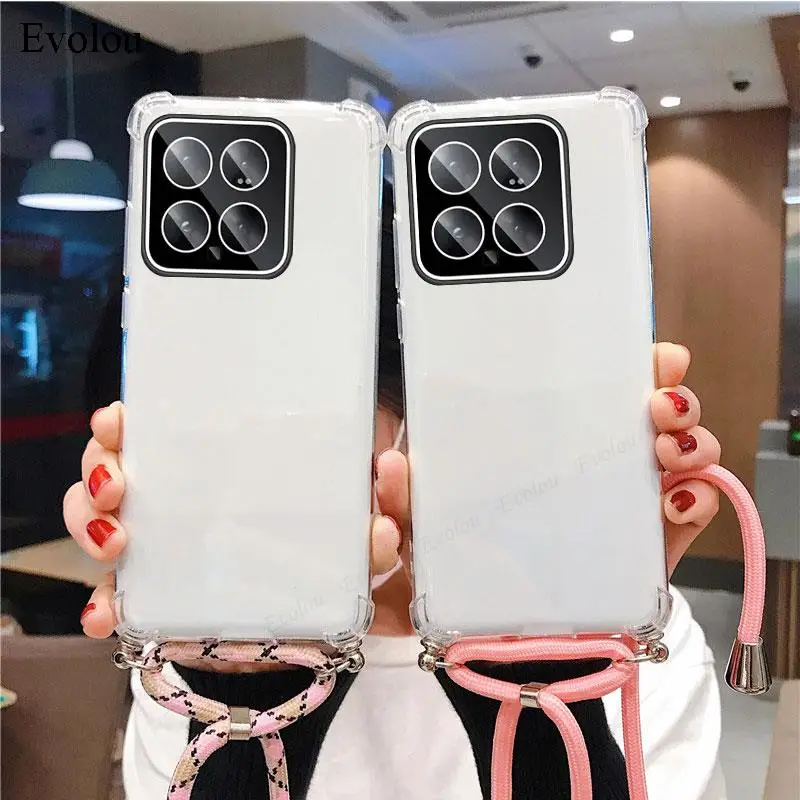 Custodia Per Cordino A Tracolla Per Xiaomi 14 Pro Cover In Silicone Morbido Antiurto Trasparente Per Xiaomi Mi 14Pro 13 T Pro 13 T Pro 12 Lite