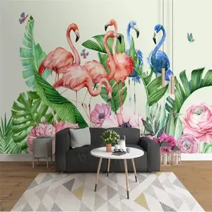 Papel pintado con foto 3D personalizado, cuadro de pared moderno de bosque  Tropical, hoja, Animal, flamenco, Mural de fondo de TV para sala de estar -  AliExpress