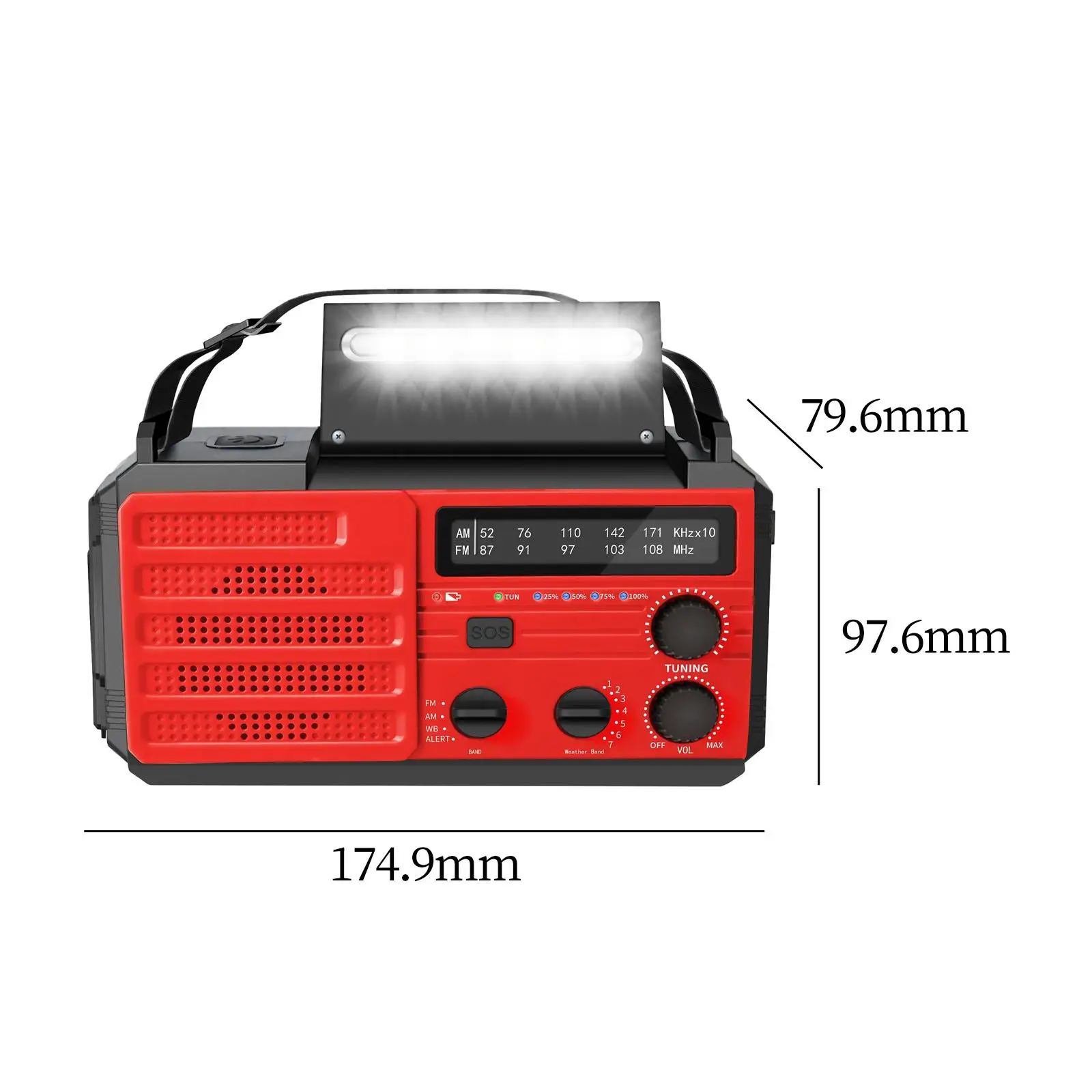 

Hand Crank Radio USB Charger SOS Alarm 8000mAh with Flashlight Emergency Radio for Survival Home Camping Outdoor Emergency Red
