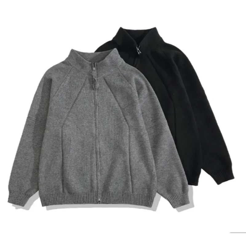 Men's Casual Knitted Sweater Cardigan Zipper Sweatercoat Black Gray Knitwear Stand Collars Fashion Tops Spring New Men's Clothes