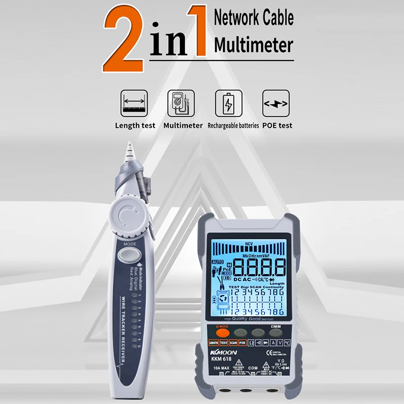 ET616 ET618 ET618PRO Network Cable Tester Multimeter LCD Display with Backlight Analogs Digital Search POE Test