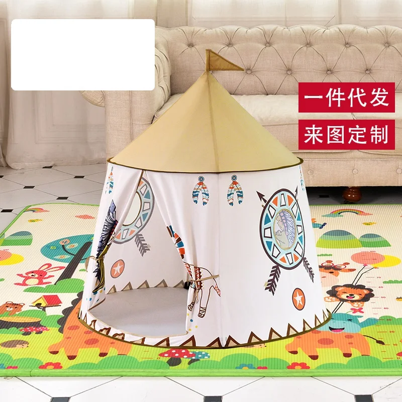 Kid Tent House Portable Princess Castle 123*116cm Indian Lion Children Teepee Tent Play Fence Baby Birthday Gift Play Game House 4