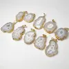 FUWO Wholesale 5Pcs Natural Stalactite Flower Pendant,Golden Plated Irregular White Crystal Accessories For Jewelry Making PD262 5