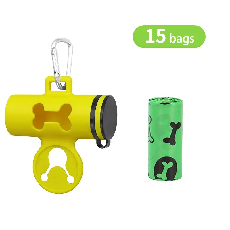 Yellow Trash Cans With Pet Dog Poop Bag 1Roll 15 Bags Puppy Cat Dog Waste Bag Dispenser Collector Outdoor Clean Bag Pet Supplies