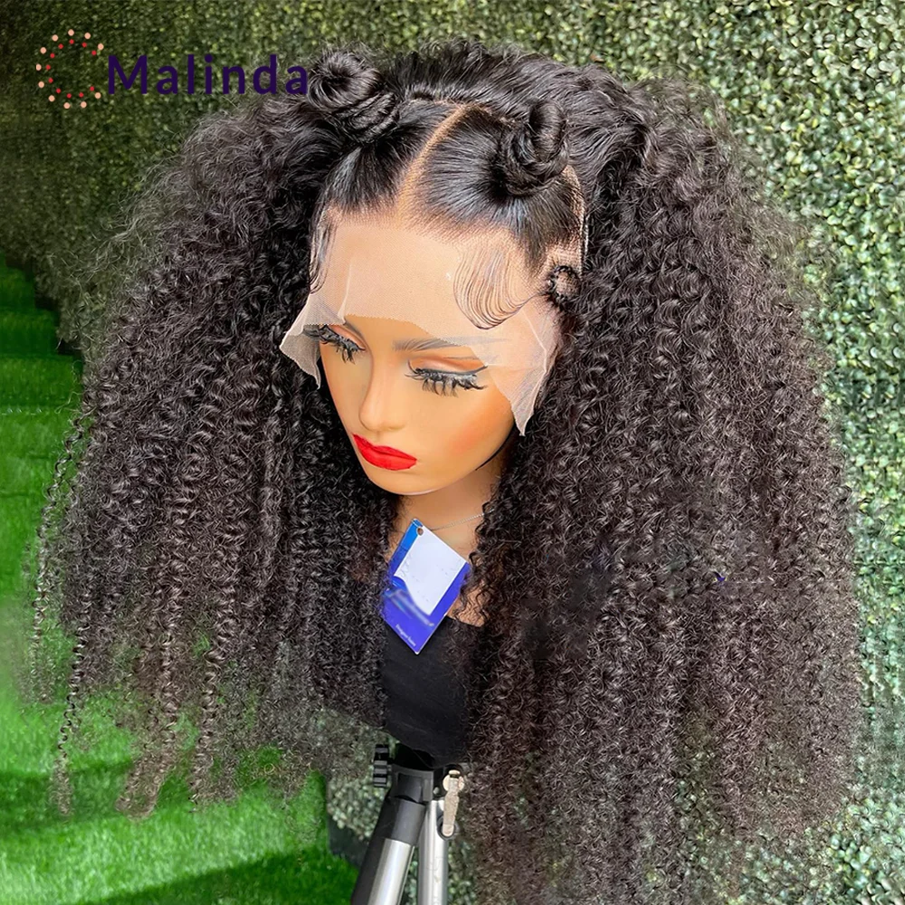 

250% Density Brazilian Kinky Curly 360 HD Transparent Lace Frontal Glueless Preplucked Human Hair Wigs Ready To Go For Women