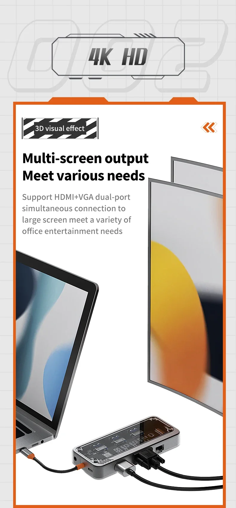 USB C Hub 10 in 1 Docking Station – Type-C Adapter with HDMI, RJ45 & VGA Ports