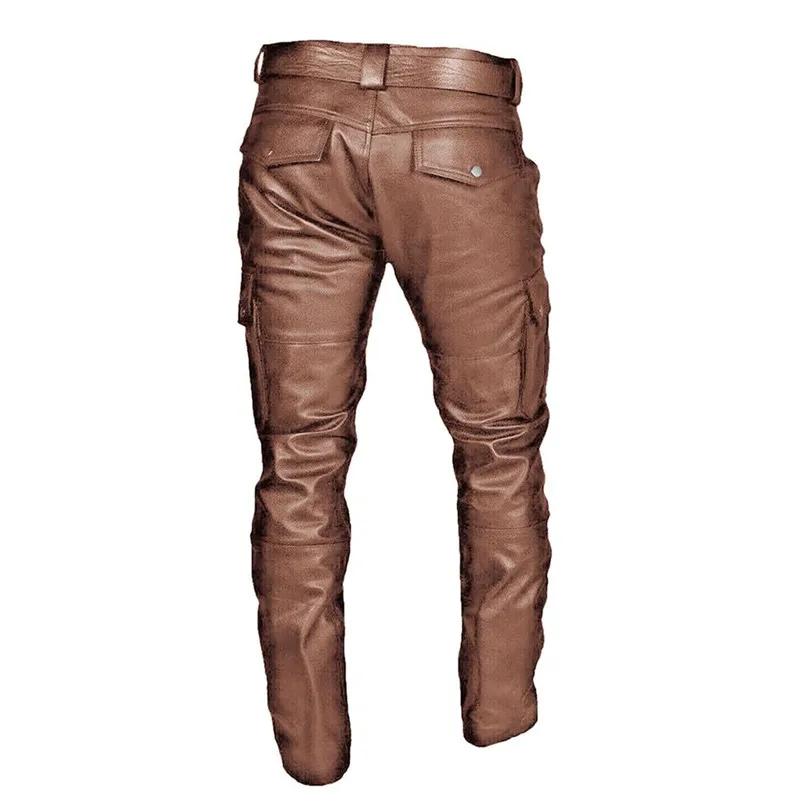 Men's Casual Leather Pants  Fashion Moto Biker Trousers Hip Hop Street Wear Y2K Clothing Male Motorcycle Pant With Cargo Pocket 4