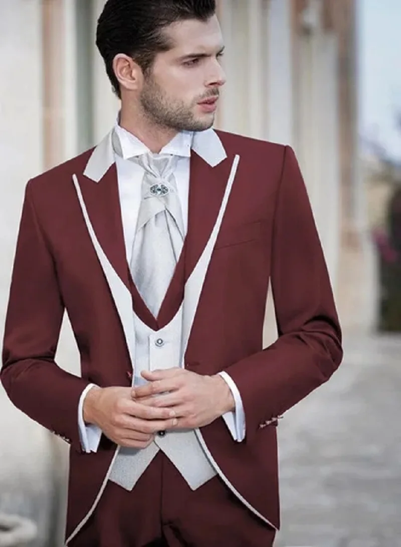 Costume Homme Slim Fit 3 Pieces Tuxedos Groom Wedding Men Suits Tuxedo Terno Masculino De Pour Hommes Blazer(Jacket+Pants+Vest)