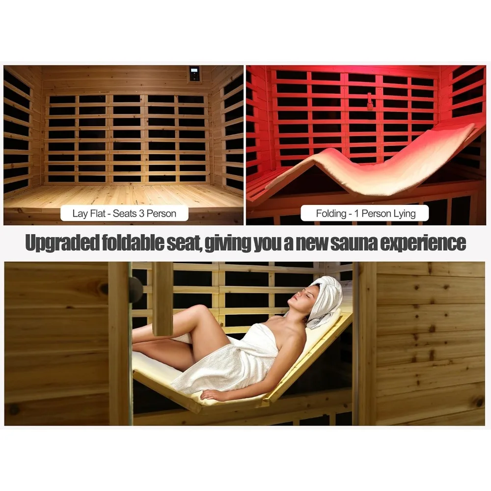 Outdoor Sauna 3 Person Infrared Sauna, Infrared Saunas for Home,1950W Low EMF Far Infrared Sauna Old Fir Wooden Sauna with Light 4