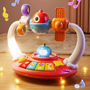 Giocattoli per pianoforte per bambini Tastiera per pianoforte musicale rotante per bambini con suono leggero, giocattoli musicali per i più piccoli, giocattolo musicale educativo precoce