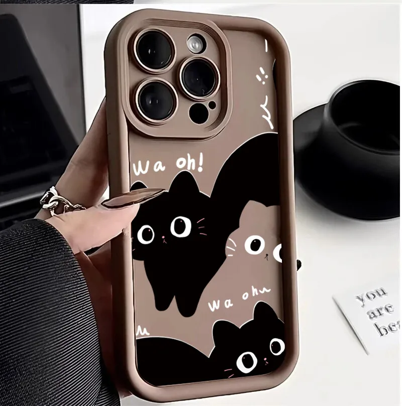 Cartoon Black Cat Silicone Phone Case Cover