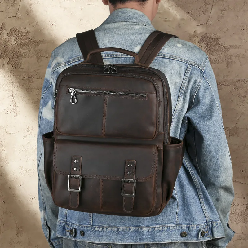 Vintage Crazy Horse Leather Backpack Casual Daypack