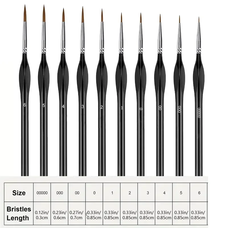 Paint Brushes 10Pcs Miniature Kit Nylon Hair For Acrylic Watercolor Oil Pointed Tip w/Case