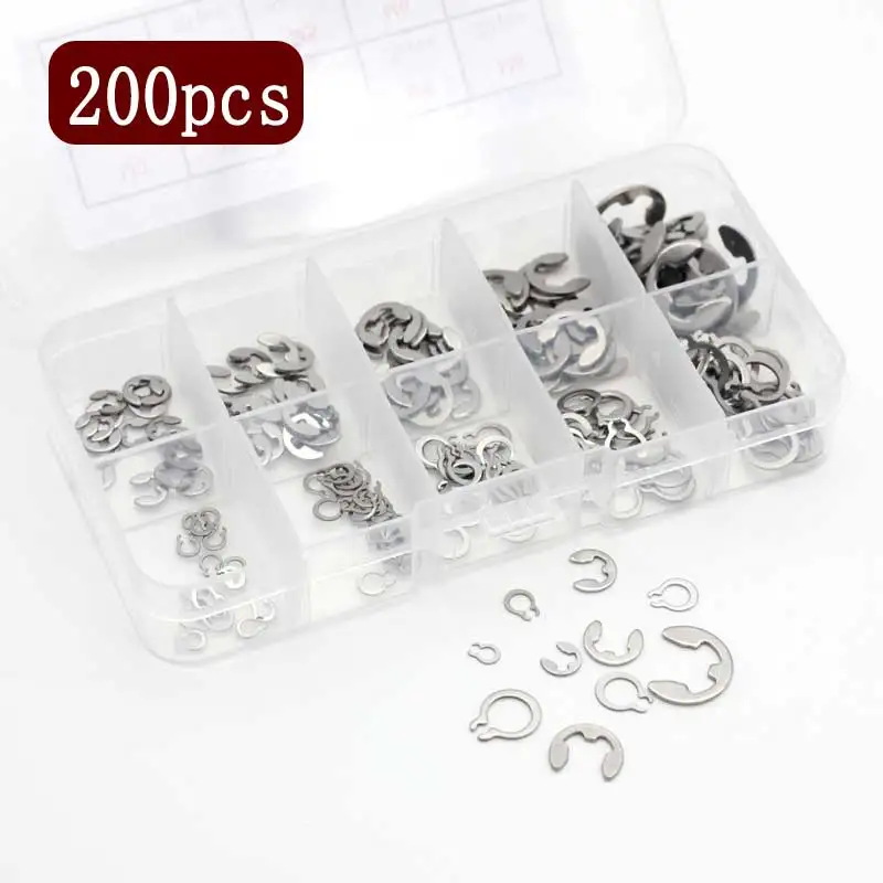 

200Pcs E Circlip Washer Assortment Kit M3 to M8 Stainless Steel Shaft Bearing Retaining Clip Snap Ring C Type External Circlip
