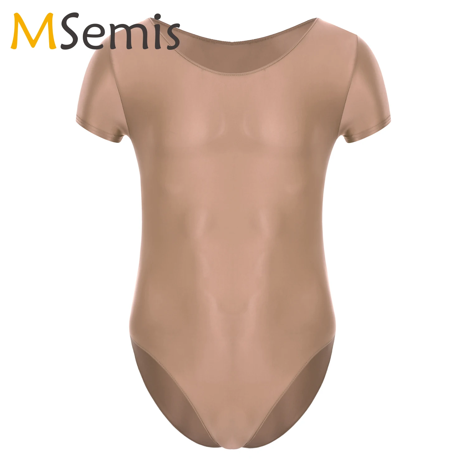 

Men Glossy High Cut Bodysuit Ballet Gymnastics Fitness Sportswear Tight Oil Short Sleeve Thong Leotard Sexy One Piece Swimsuit