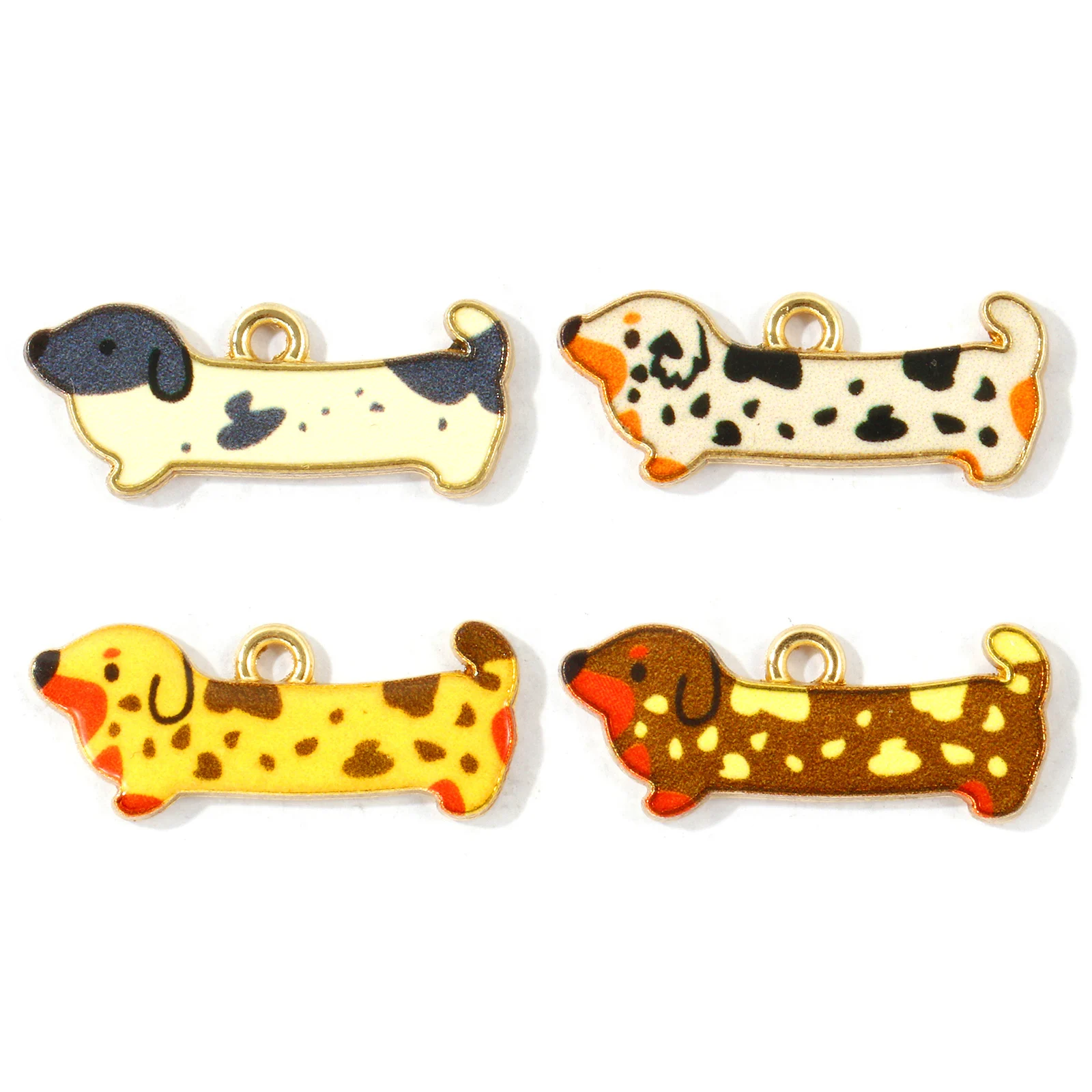10 Stück Niedliche Cartoon-Dackel-Tieranhänger, Mehrfarbige Emaille-Anhänger mit Geflecktem Dackelmotiv für DIY-Armbänder, Halsketten und Schmuck