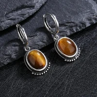 Boucles d'oreilles pendantes en argent œil de tigre, boucles d'oreilles ovales en pierres précieuses vintage à perles, bijoux de mode bohème pour femmes, vente chaude transfrontalière 1