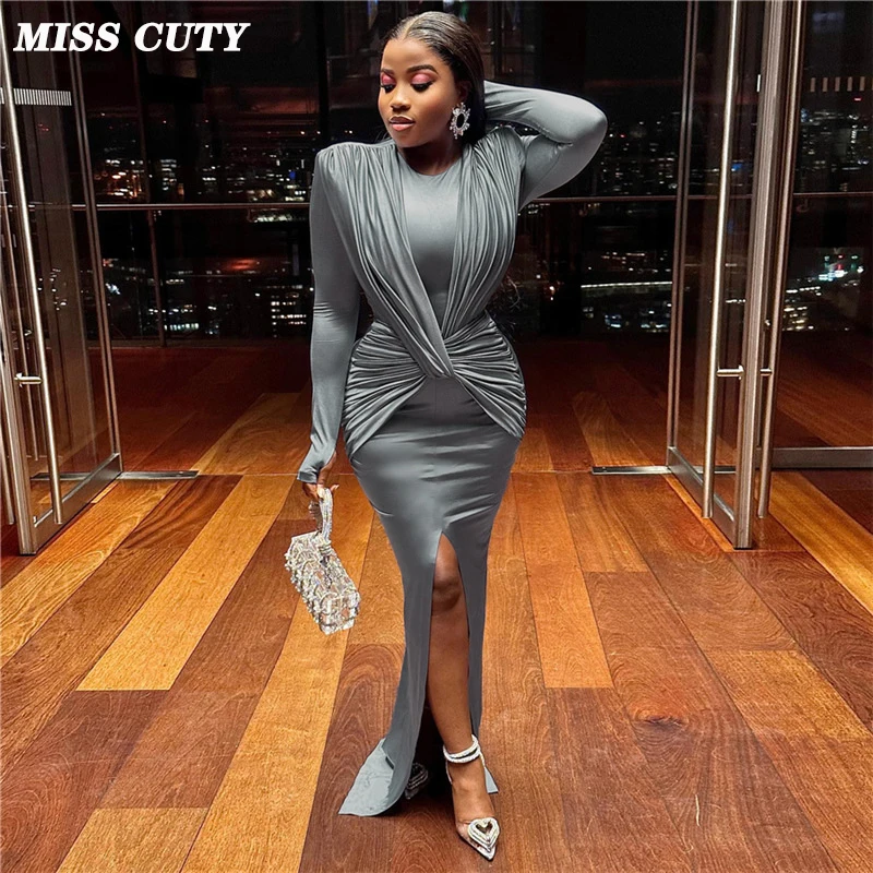 

Evening Maxi Pleated Dress Sexy Club Wear Party Bodycon Fashion Dresses 2023 Women Winter Clothes Elegant Luxury Long Dresses