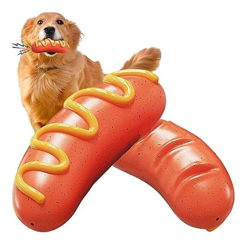 

Dog Chew Toys For Aggressive Chewers,Durable Squeaky Interactive Dog Toys, Heavy Duty Tough Hot Dog Toys Durable