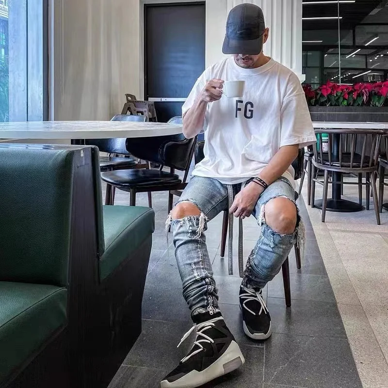 

Essentials Summer men's and women's cotton short-sleeved, street hip-hop style FG letter colorful printed round neck T-shirt