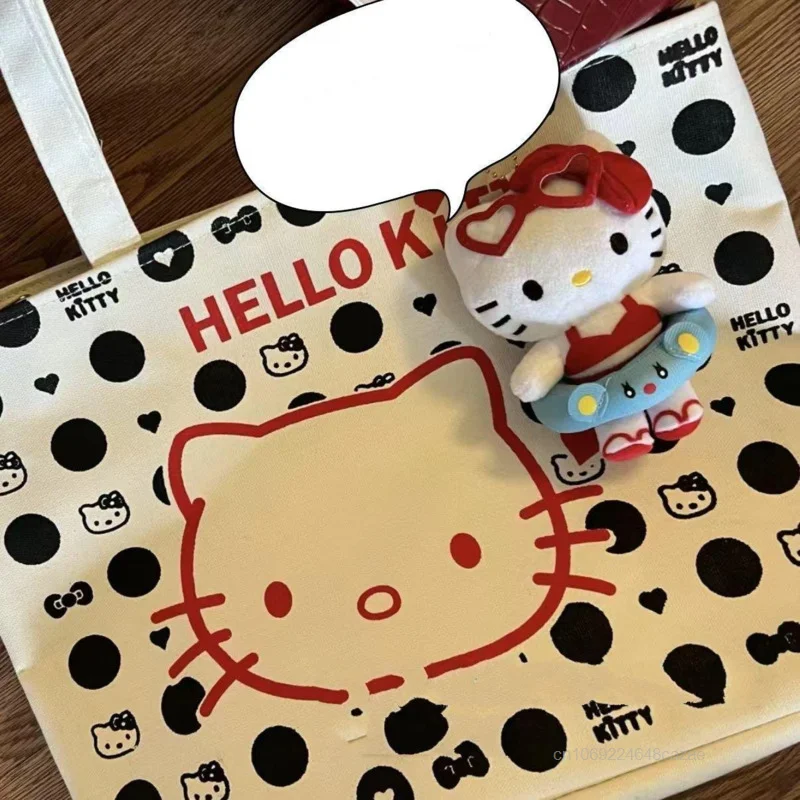 Sanrio Hello Kitty Printed Canvas Bag Portable Y2k Girl Style Casual Carrying Bag Student Fashion Trend Summer Shoulder