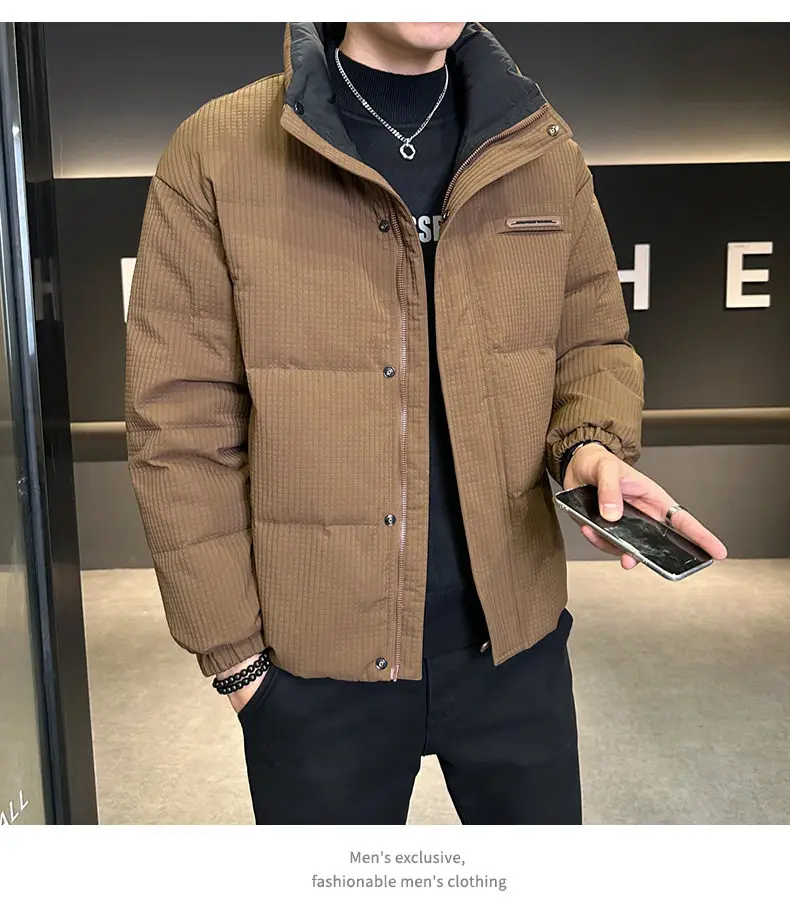 Lässige Herren-Stehkragen-Daunenjacken 2026 Winter-Outwear Winddichte Pufferjacke Jugendliche Lose Dicke Wattierte Oberbekleidung – Detail 9