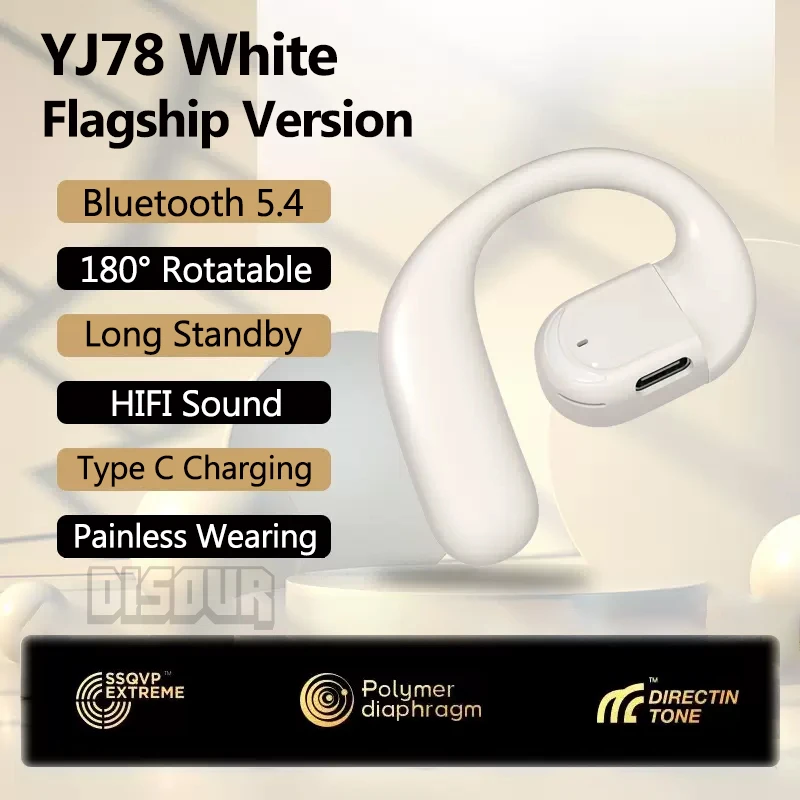 Bluetooth 5.4 Business Earphone Wireless Single Headphone with HD Mic Ear Hook HiFi Stereo Music Earbud for Xiaomi Samsung Phone 5