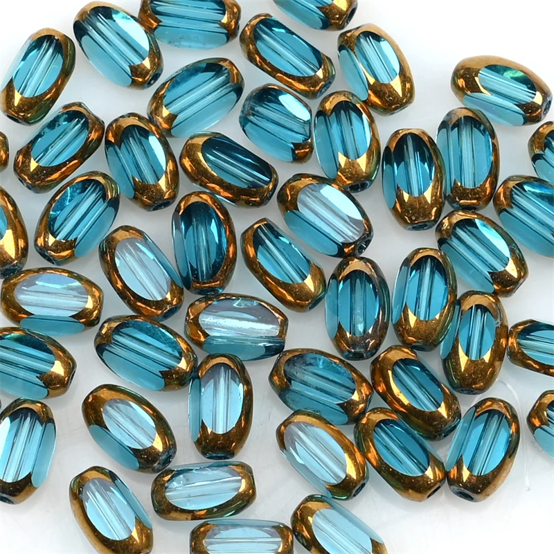 6mm Briolette Oval Glass Beads Plated Golden Color Crystal Loose Spacer Bead Diy Bracelet Necklace Beads Accessories