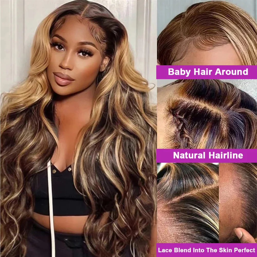 Highlight Wigs HD Lace Front Wigs Body Wave 4/27 Colored Highlight Human Hair For Women 13x4 13&times;6 Lace Frontal
