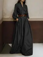 UOOZEE 2025 New Female Fashion High Waisted Wide Leg Jumpsuits Spring Long Sleeves Loose Buttoned V-Neck Office Jump Suits - Image 3