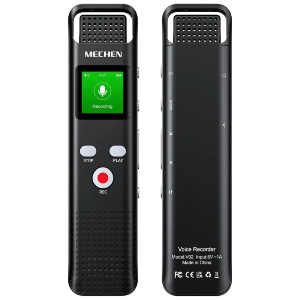 MECHEN 64 GB dicteerapparaat, HD-opname met één klik (1536 kbps), voor spraakrecorder, automatische ruisonderdrukking, MP3-speler, wachtwoordbeveiliging, 300 mAh batterij (64 GB