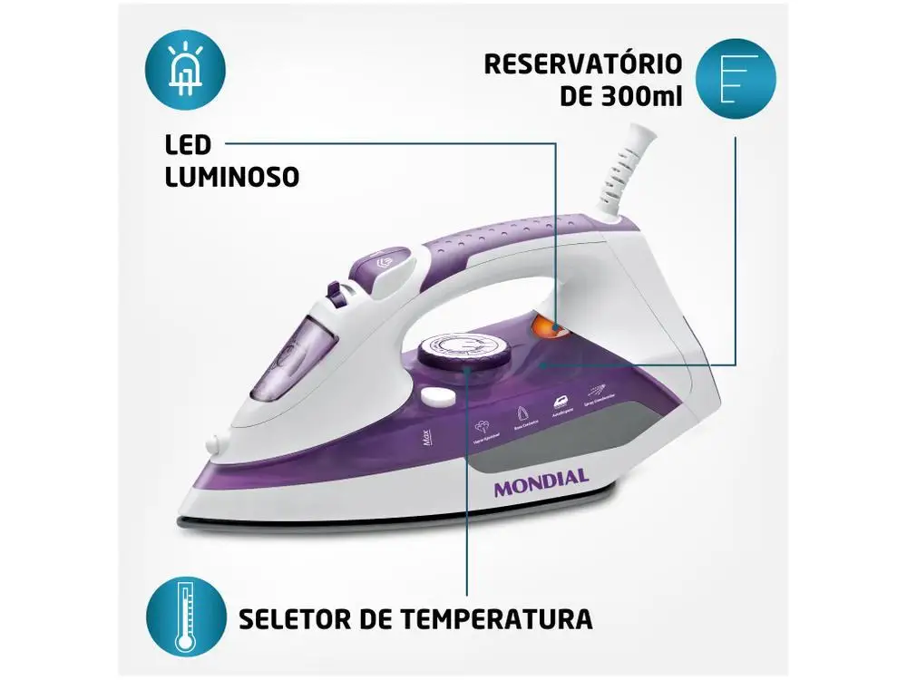 Ferro de Passar Roupa a Vapor e a Seco Mondial - 220V 5