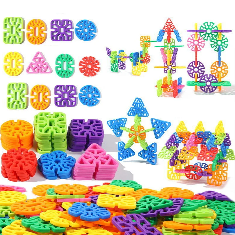 building blocks toys 20Pcs 3D Snowflake Building Blocks Geometric Shapes Educational Montessori Toys For 3 4 5 6 Year Old Bloques De Construcci&oacute;n
