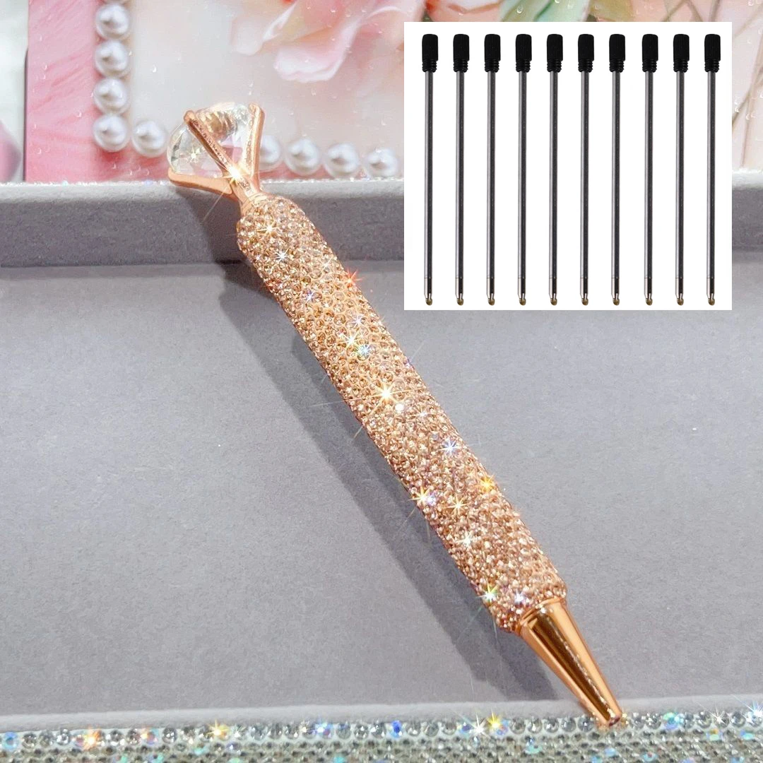 큰 크리스탈 장식이 있는 블링펜, 예쁜 글리터 볼펜, 10개의 리필 포함, 학생용 문구, 사무용, 비즈니스 서명펜