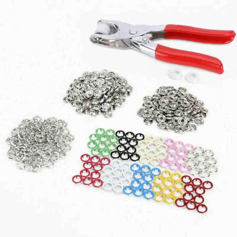 100Sets Snap Fasteners Kit Tool Metal Buttons Rings with Fastener Pliers Press for Clothing Sewing 10 Colors | Дом и сад