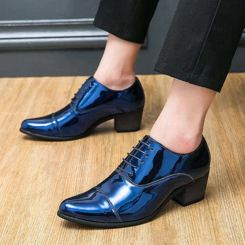 Elegant Blue High Heels Men Wedding Shoes Business Mens Luxury