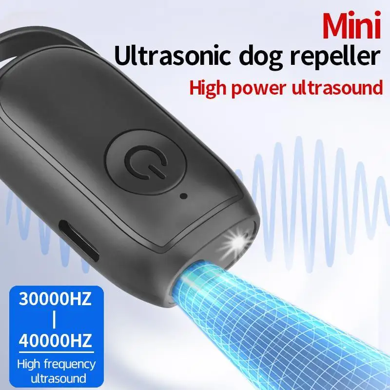 Portable Ultrasonic Dog Repeller USB Rechargeable Long Range Bark Control Outdoor Defense Training Device With LED Light