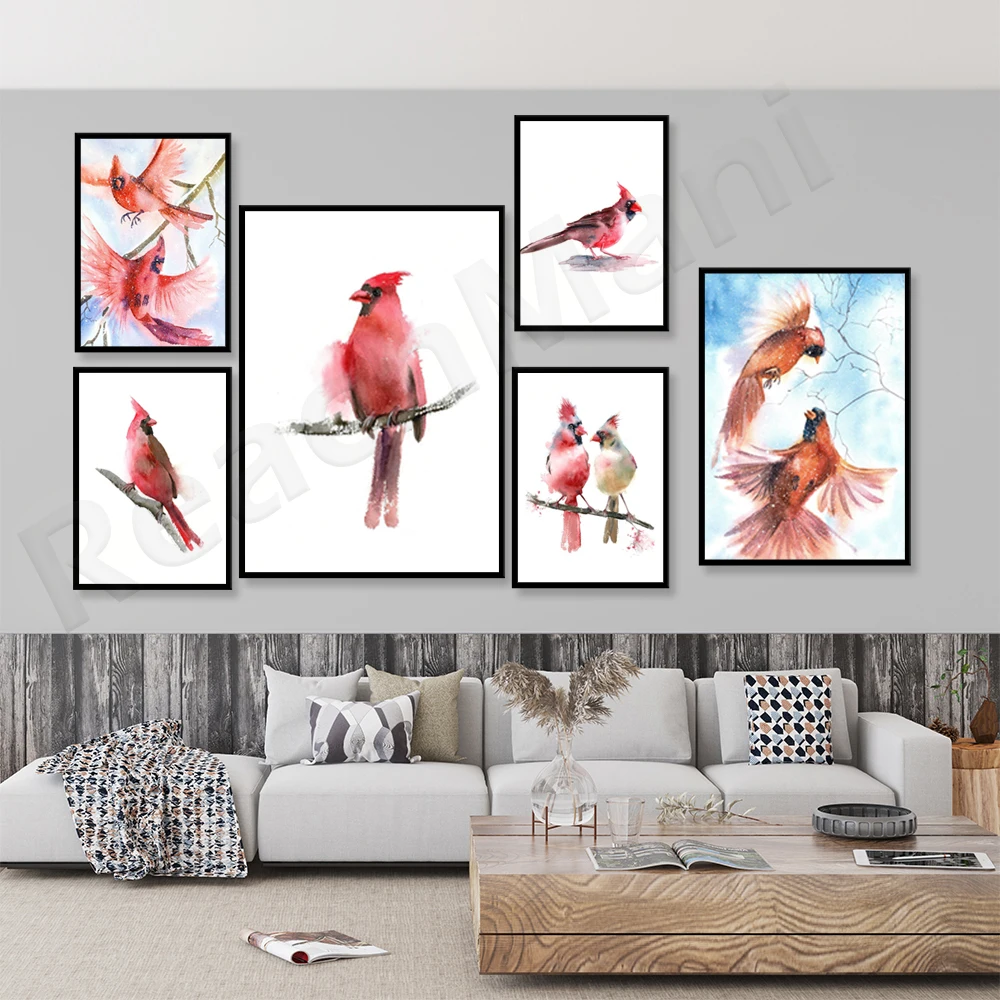 

watercolor prints, northern cardinals and bluebirds prints, lovebird art, bird illustration artwork, bedroom wall decor posters