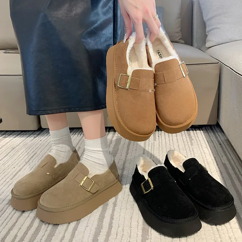 

Shoes Woman 2023 Round Toe Clogs Platform Female Footwear New Creepers Winter Dress Snow Boots Basic Med Rome Short Plush Canvas