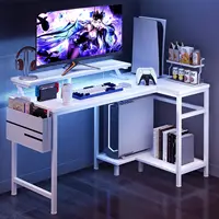L-Shaped Gaming Desk with LED Lights, USB Ports & Storage Shelves - White 40 Inch 2