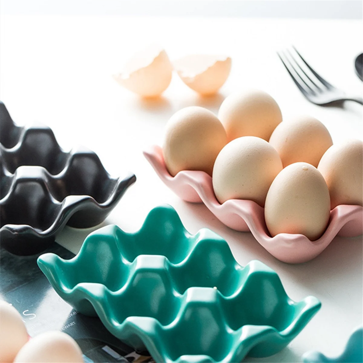 Kitchen Supplies Egg Tray Egg Rack Household Ceramic Tableware Supplies Egg Tray Egg Tray Pink 3