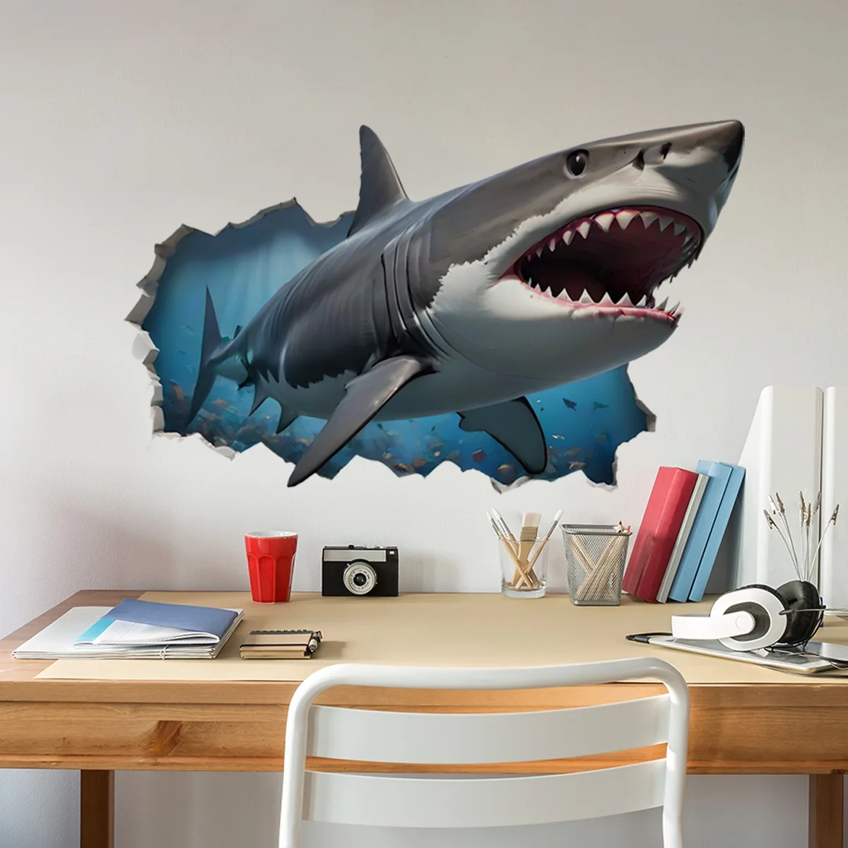 Creative Hole 3D Shark Undersea Animal Wall Sticker Removable Self-adhesive PVC Home Decor Living Room Bedroom wall stickers wall sticker home decoration accessories